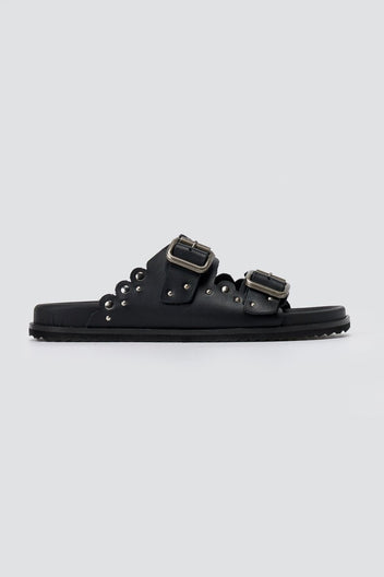 ATENEO - Studded Buckle Sandals - Black Matte