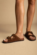 ATENEO - Studded Buckle Sandals - Brown Suede
