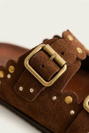 ATENEO - Studded Buckle Sandals - Brown Suede