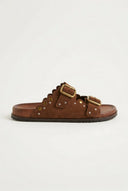 ATENEO - Studded Buckle Sandals - Brown Suede