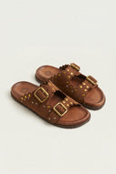 ATENEO - Studded Buckle Sandals - Brown Suede