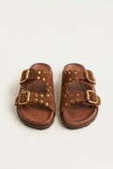 ATENEO - Studded Buckle Sandals - Brown Suede