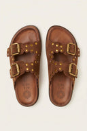 ATENEO - Studded Buckle Sandals - Brown Suede