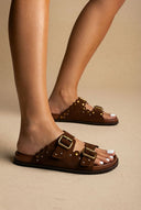 ATENEO - Studded Buckle Sandals - Brown Suede