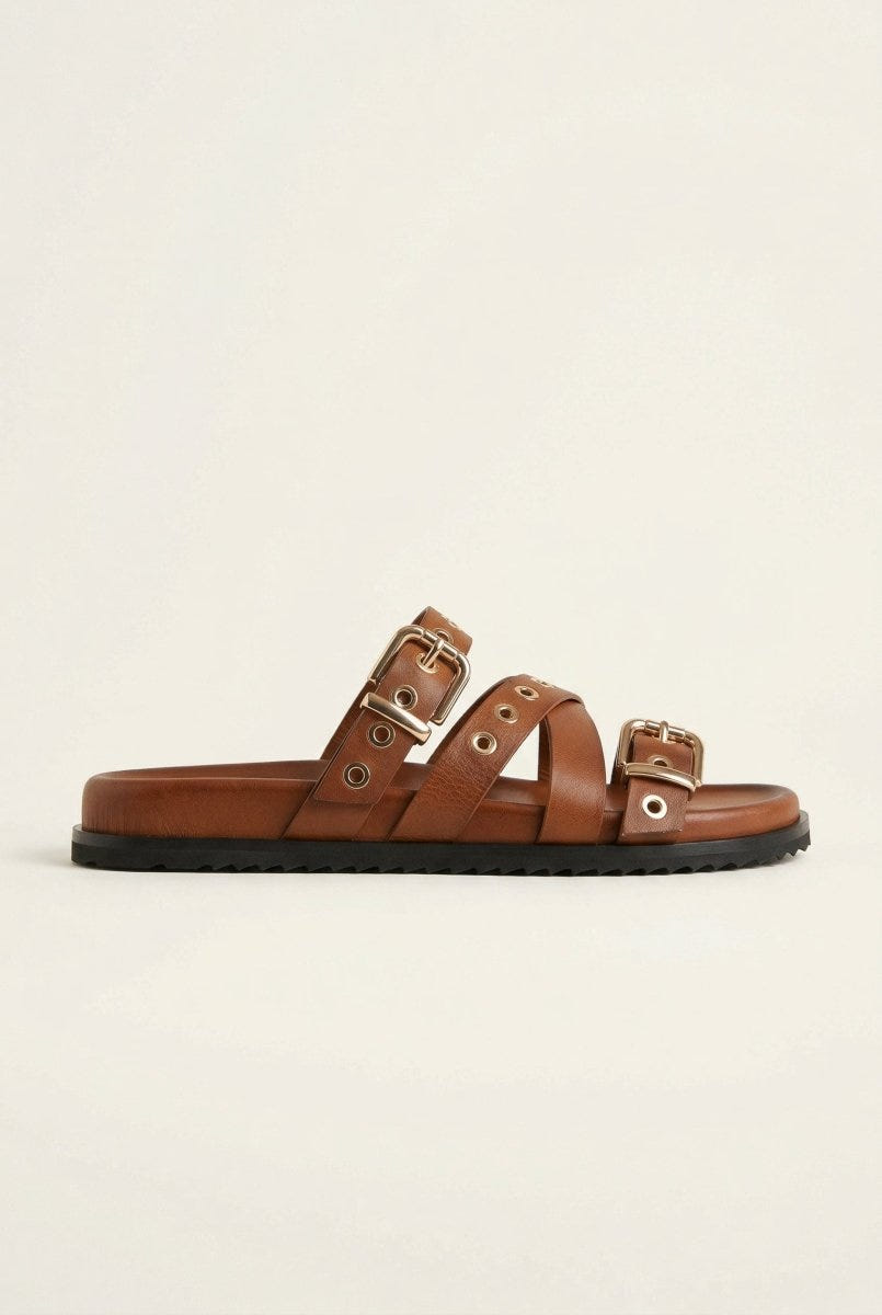 ATENEO - Studded Buckle Sandals - Tan Matte