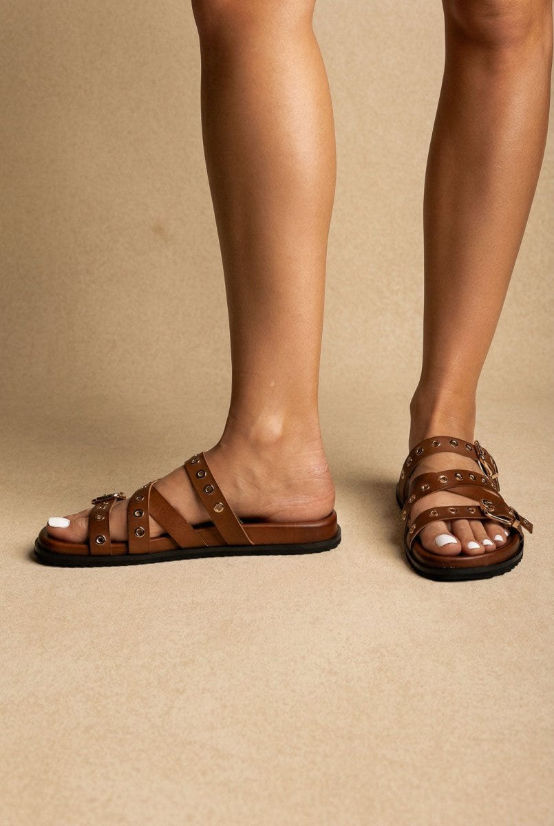 ATENEO - Studded Buckle Sandals - Tan Matte