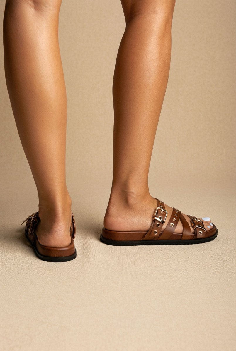ATENEO - Studded Buckle Sandals - Tan Matte