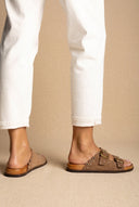 ATENEO - Studded Buckle Sandals - Taupe Suede