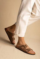 ATENEO - Studded Buckle Sandals - Taupe Suede