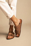 ATENEO - Studded Buckle Sandals - Taupe Suede
