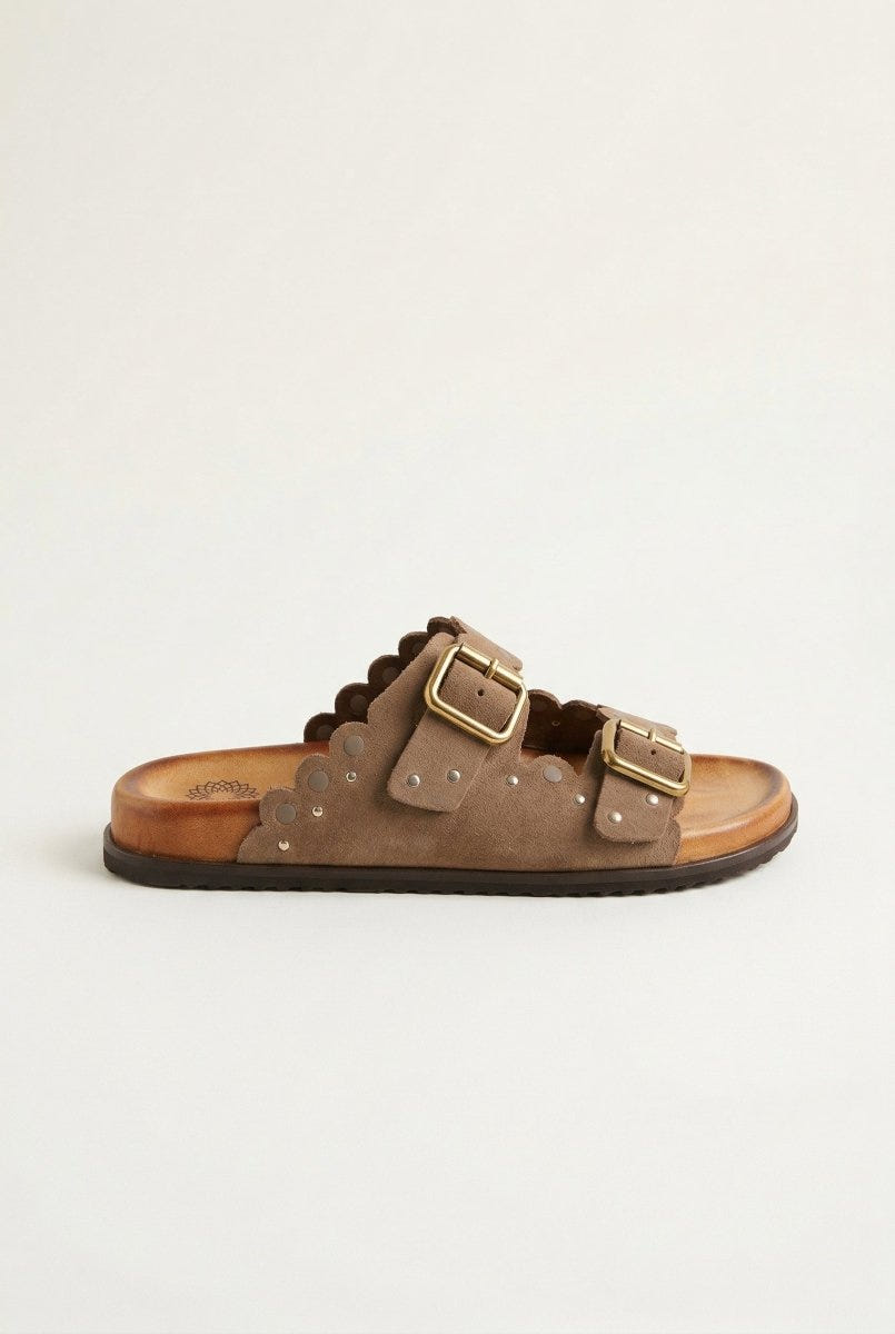 ATENEO - Studded Buckle Sandals - Taupe Suede