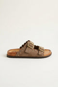 ATENEO - Studded Buckle Sandals - Taupe Suede