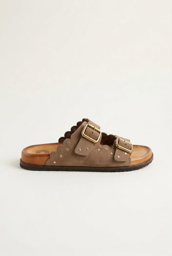 ATENEO - Studded Buckle Sandals - Taupe Suede