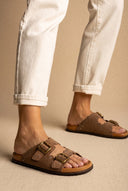ATENEO - Studded Buckle Sandals - Taupe Suede