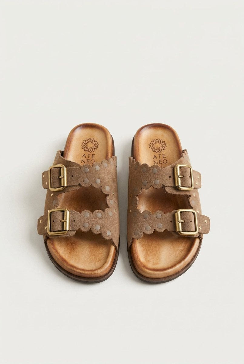 ATENEO - Studded Buckle Sandals - Taupe Suede