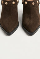 IRIS - Studded Clogs Block Heel - Brown Suede