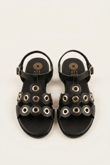 ATENEO - Studded Sandals Buckle Strap - Black Matte