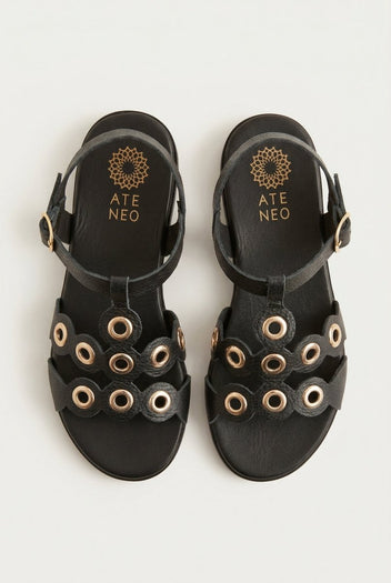 ATENEO - Studded Sandals Buckle Strap - Black Matte