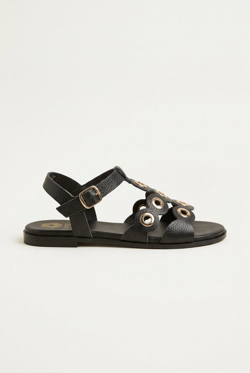 ATENEO - Studded Sandals Buckle Strap - Black Matte