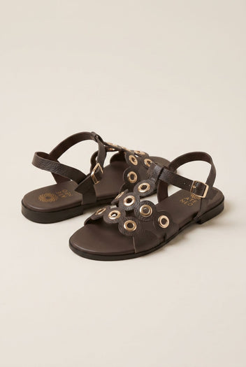 ATENEO - Studded Sandals Buckle Strap - Dark Brown Matte