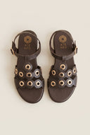 ATENEO - Studded Sandals Buckle Strap - Dark Brown Matte