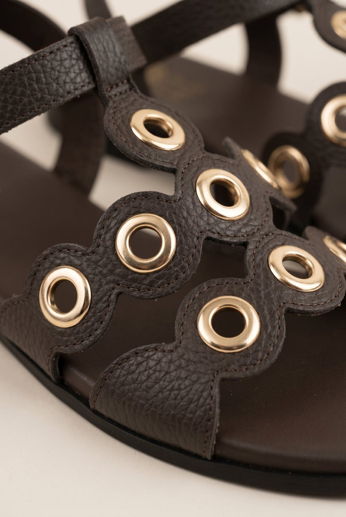 ATENEO - Studded Sandals Buckle Strap - Dark Brown Matte