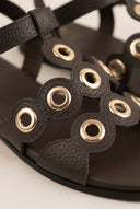ATENEO - Studded Sandals Buckle Strap - Dark Brown Matte