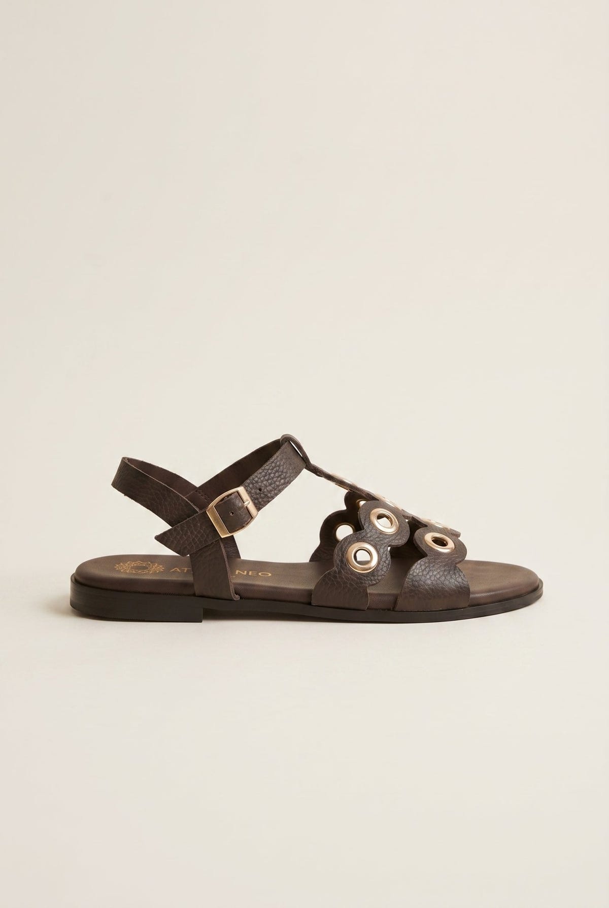ATENEO - Studded Sandals Buckle Strap - Dark Brown Matte