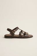 ATENEO - Studded Sandals Buckle Strap - Dark Brown Matte