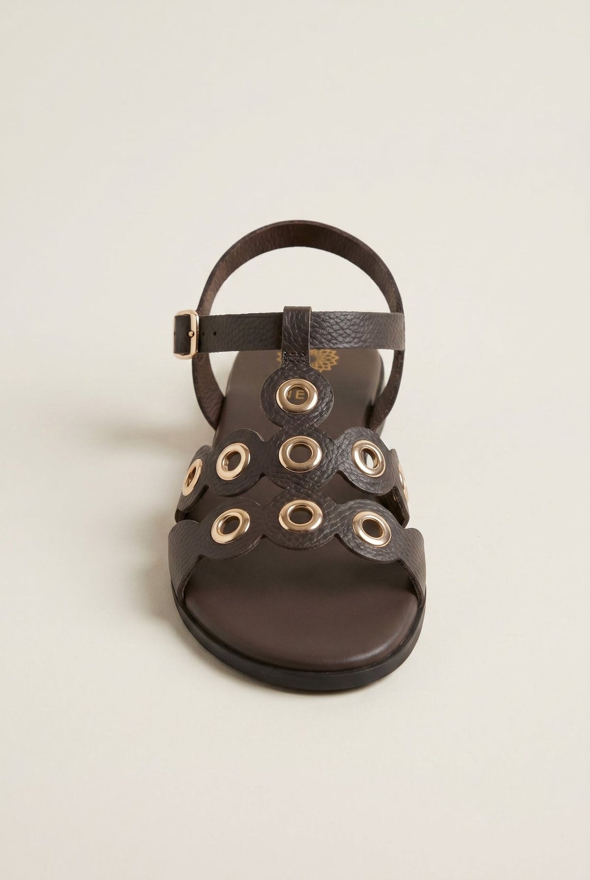 ATENEO - Studded Sandals Buckle Strap - Dark Brown Matte