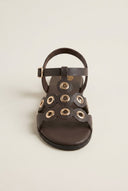 ATENEO - Studded Sandals Buckle Strap - Dark Brown Matte