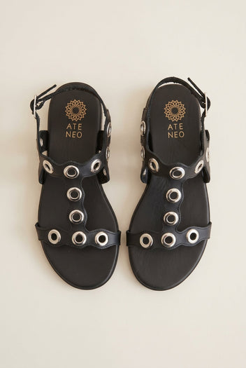 ATENEO - Studded Sandals Side Strap - Black Matte