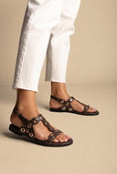 ATENEO - Studded Sandals Side Strap - Dark Brown Matte
