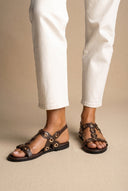 ATENEO - Studded Sandals Side Strap - Dark Brown Matte