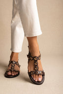 ATENEO - Studded Sandals Side Strap - Dark Brown Matte