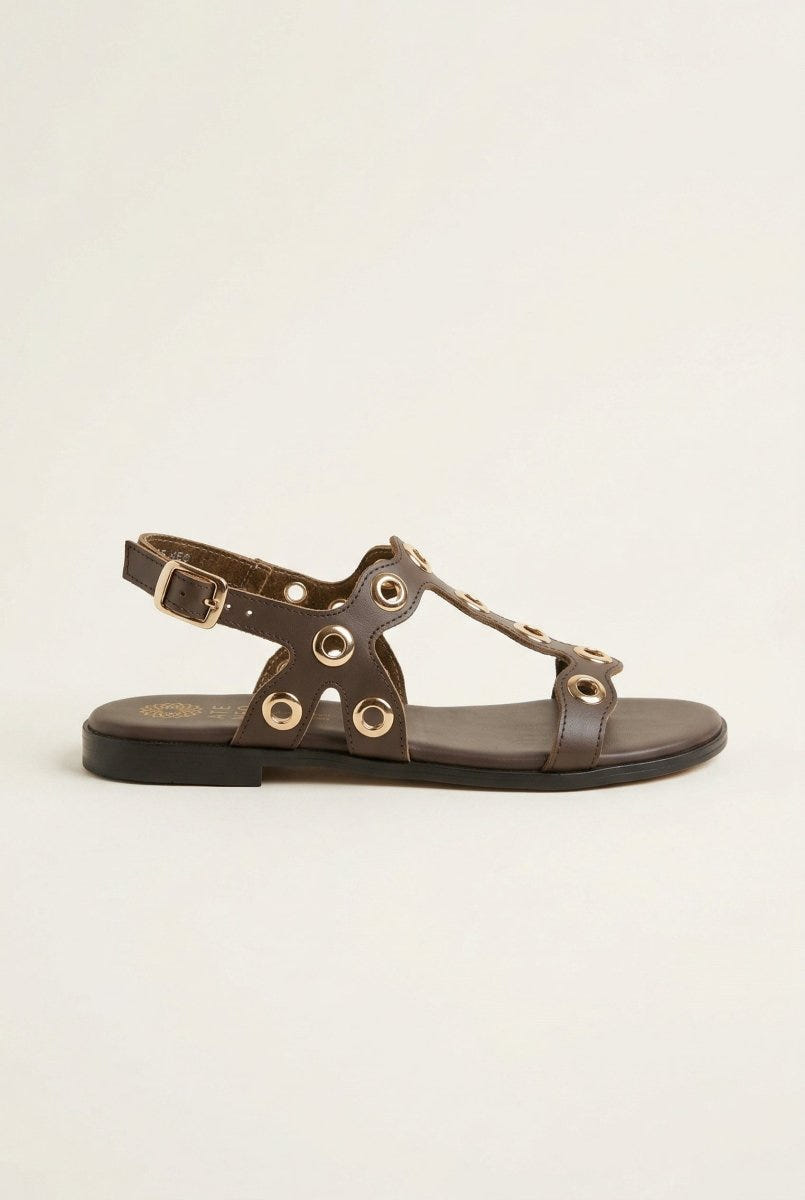 ATENEO - Studded Sandals Side Strap - Dark Brown Matte