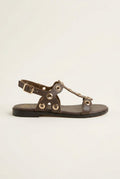 ATENEO - Studded Sandals Side Strap - Dark Brown Matte