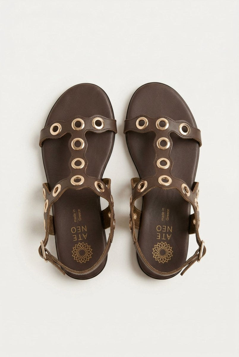ATENEO - Studded Sandals Side Strap - Dark Brown Matte