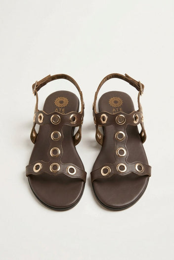 ATENEO - Studded Sandals Side Strap - Dark Brown Matte