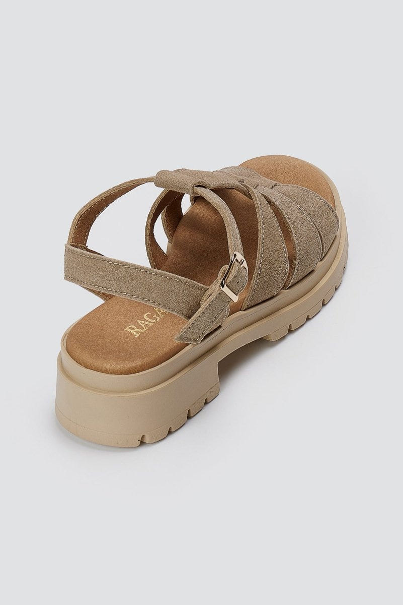 RAGAZZA - Suede Ankle Strap Sandals - Beige Suede