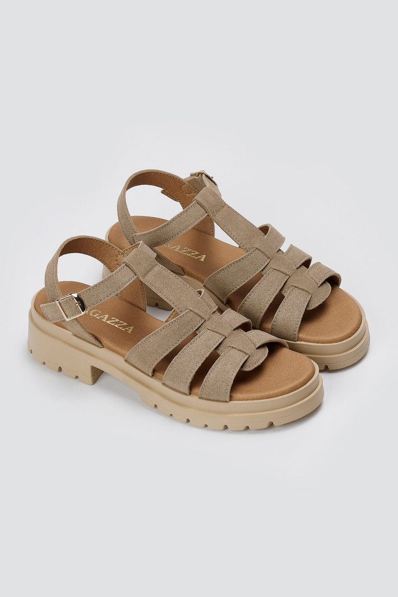 RAGAZZA - Suede Ankle Strap Sandals - Beige Suede