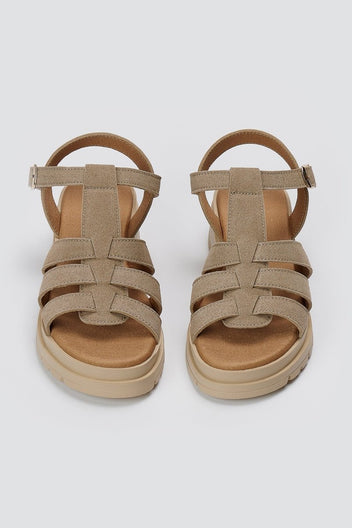 RAGAZZA - Suede Ankle Strap Sandals - Beige Suede