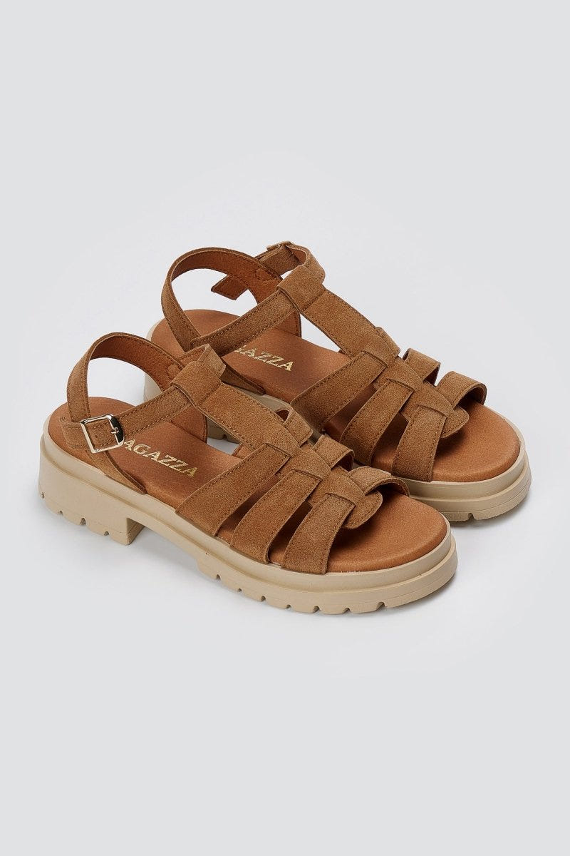 RAGAZZA - Suede Ankle Strap Sandals - Tan Suede