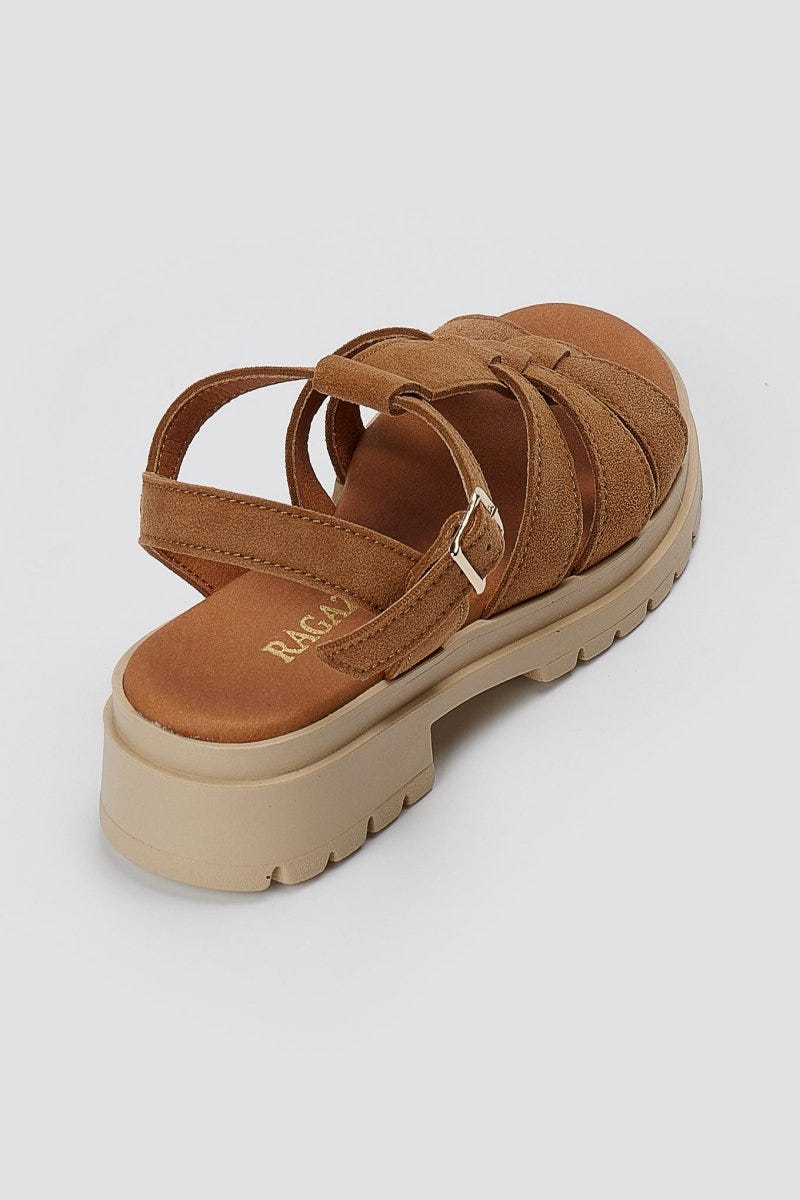 RAGAZZA - Suede Ankle Strap Sandals - Tan Suede
