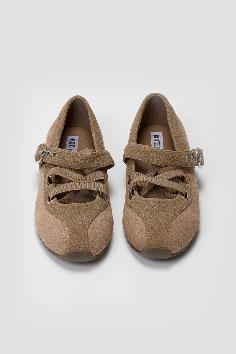 Suede Ballet Flats with Strap and Studs - Beige Suede - thefashionproject.gr - BOTEGGA 22