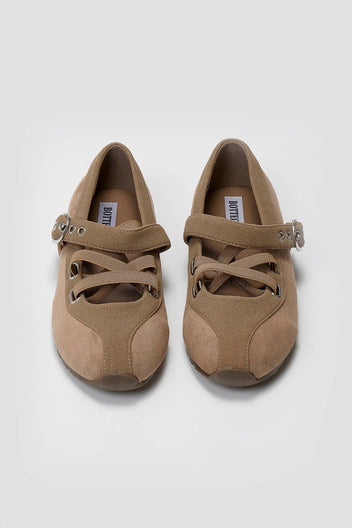 Suede Ballet Flats with Strap and Studs - Beige Suede - thefashionproject.gr - BOTEGGA 22