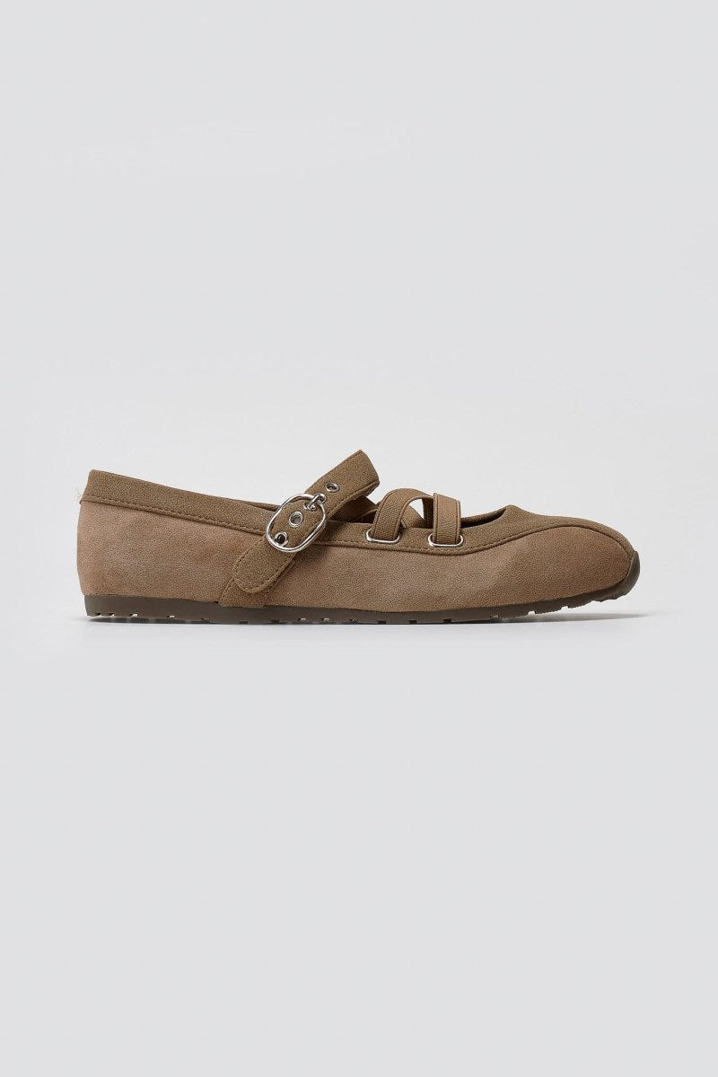 Suede Ballet Flats with Strap and Studs - Beige Suede - thefashionproject.gr - BOTEGGA 22