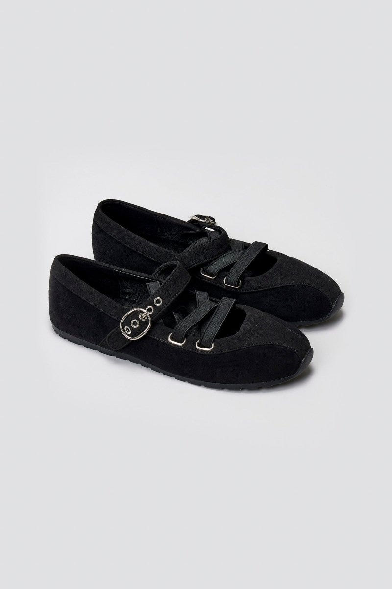 Suede Ballet Flats with Strap and Studs - Black Suede - thefashionproject.gr - BOTEGGA 22