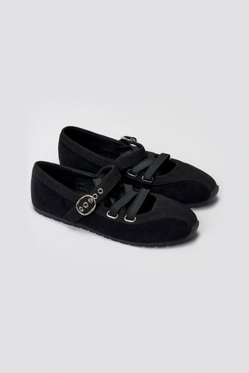 Suede Ballet Flats with Strap and Studs - Black Suede - thefashionproject.gr - BOTEGGA 22
