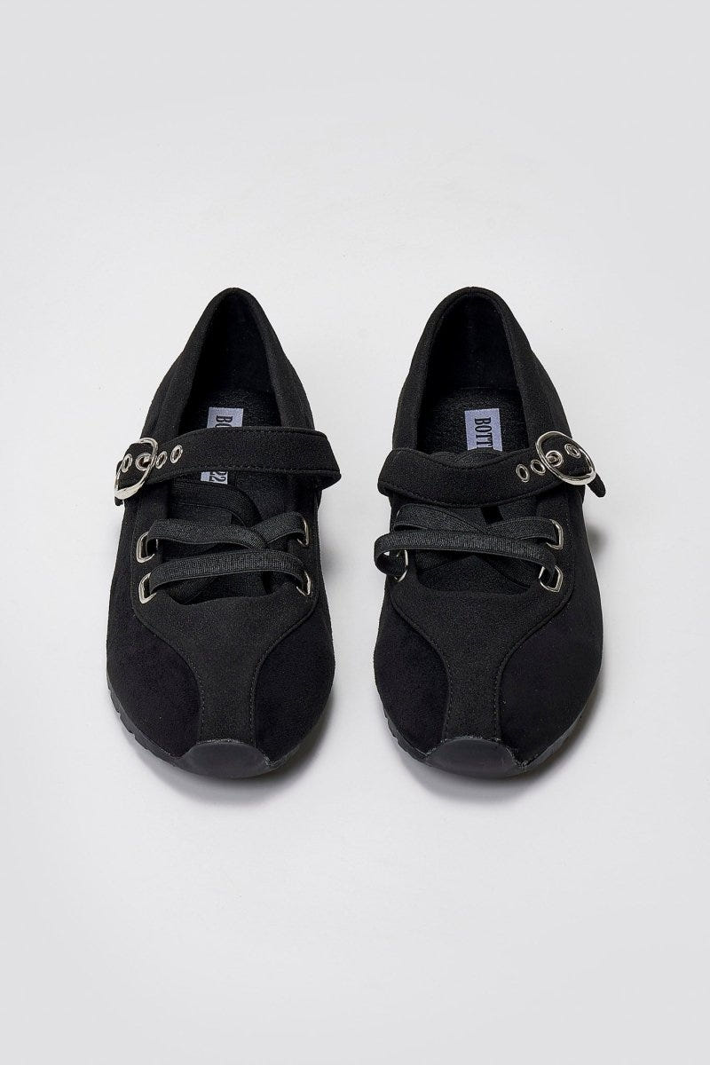 Suede Ballet Flats with Strap and Studs - Black Suede - thefashionproject.gr - BOTEGGA 22
